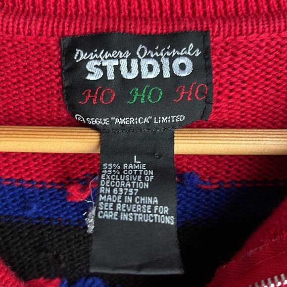 Designers Originals Vintage Christmas Sweater Beaded Embroidered Santa Reindeer - Picture 3 of 8